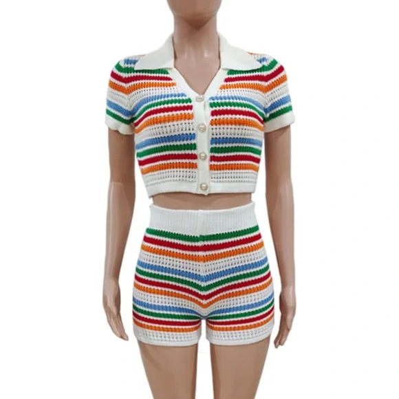 Colorful Crochet Knit Two-Piece Set (M) - Picture 4 of 4